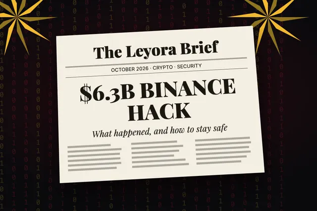 Newspaper-style graphic showing a $6.3 billion crypto theft from Binance